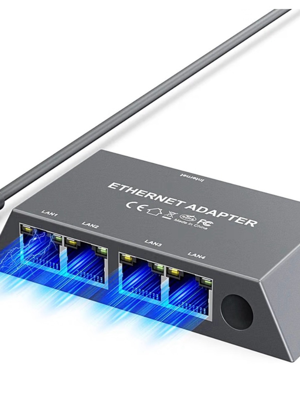 Gray 4-Port Ethernet Adapter - Wired Network Splitter